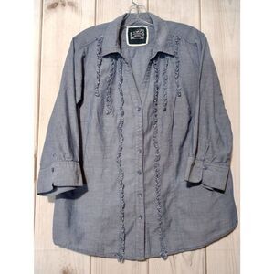 Cato Shirt Ladies‎ 18 Button Front Chambray Ruffle Western